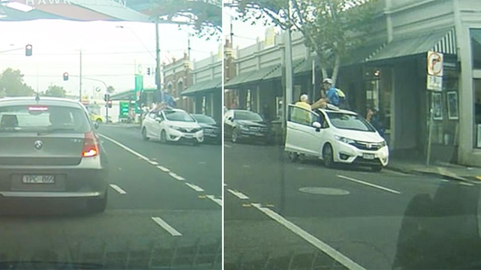 Cyclist unharmed after flipping onto car's roof melbourne