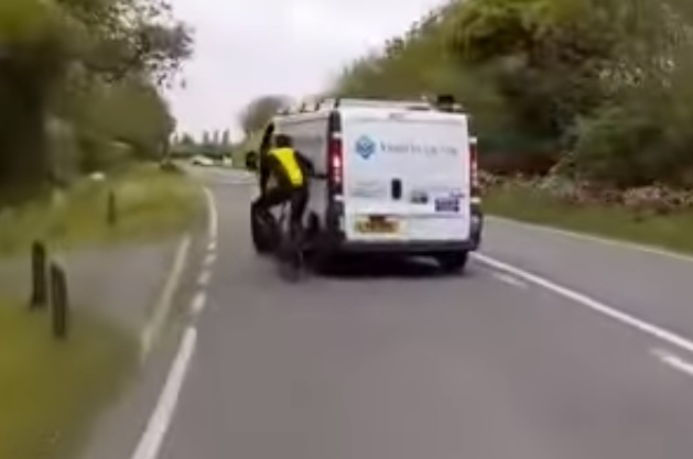 Very close call for cyclist sideswiped by van