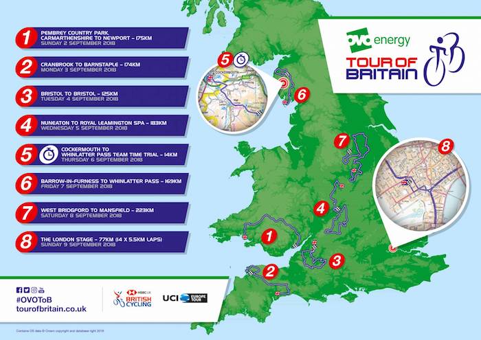 2018 tour of britain route