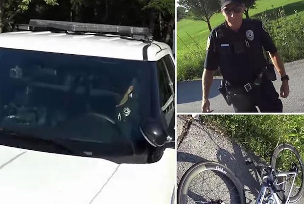 policeman hits cyclist head on