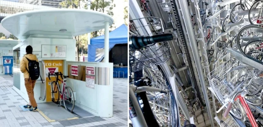 Japan amazing automated underground bike parking