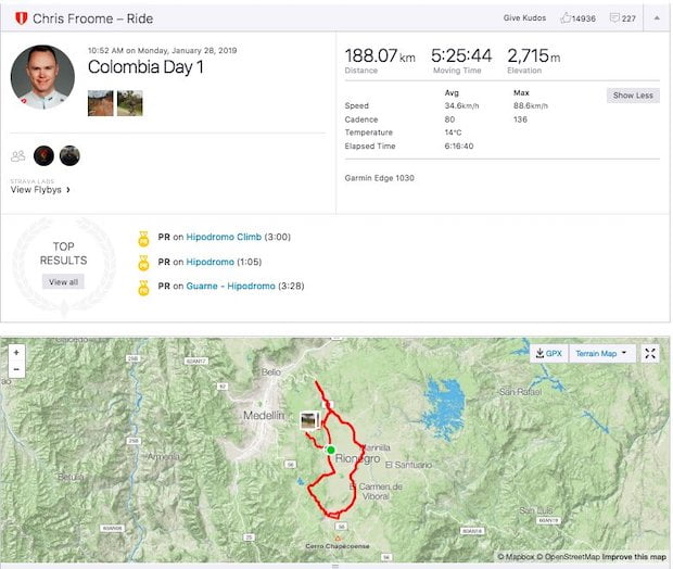 chris froome strava ride colombia time trial bike